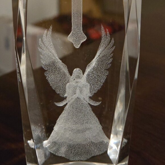 3D Laser Etched Crystal 6" Tall Cross with Angel - Picture 1 of 4